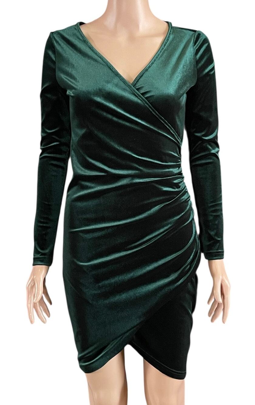 GUBERRY Wrap Long Sleeve Velvet Bodycon Cocktail Party Dress Small